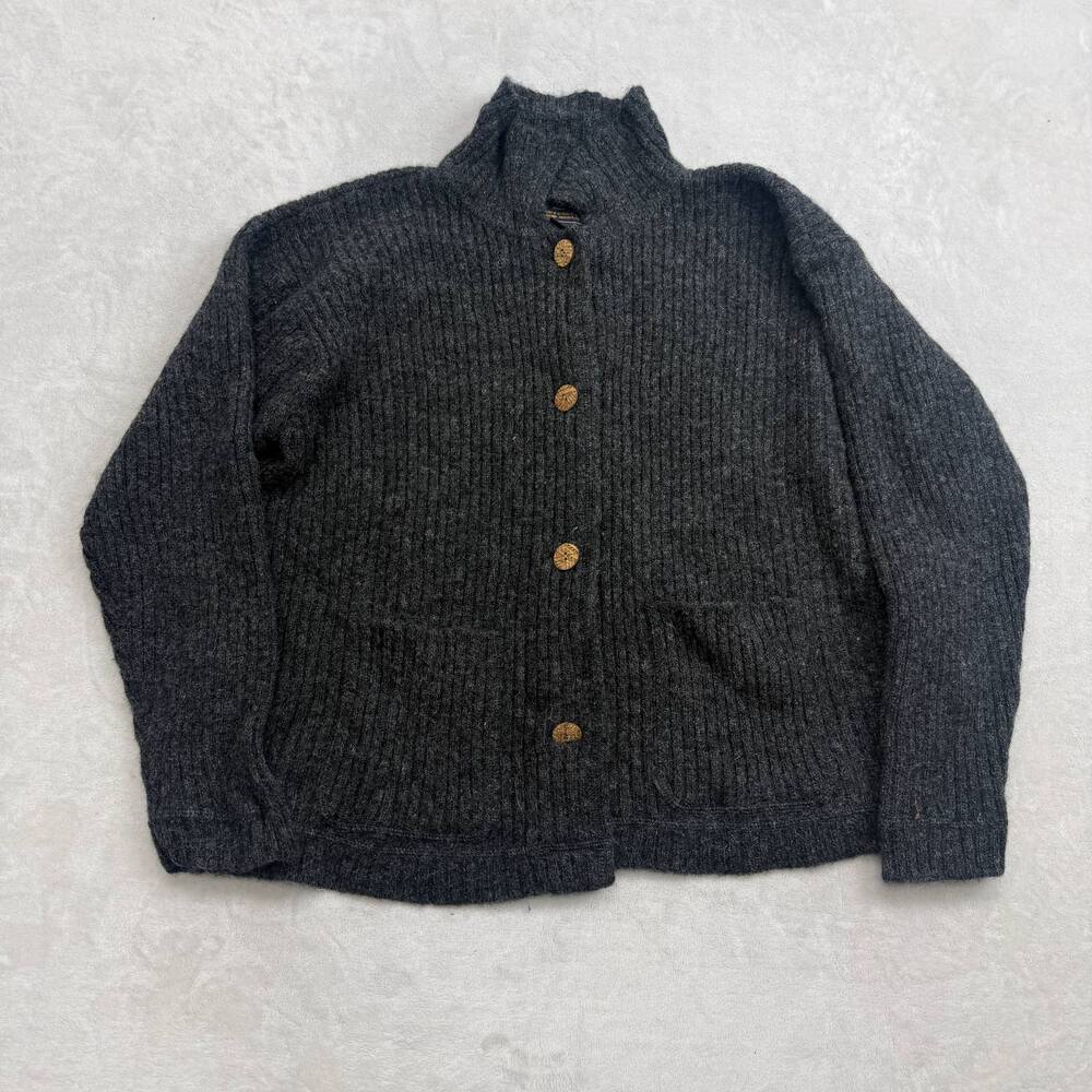 Woolrich Women's Charcoal Grey Button Front Cardigan Sweater Size S Wool Ribbed